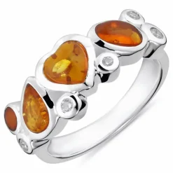 Hjerte rav ring i sølv