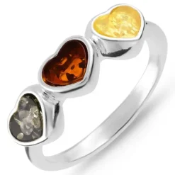 Hjerte rav ring i sølv