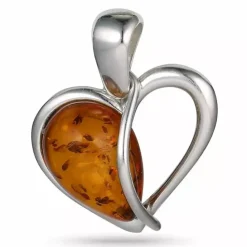 Hjerte rav vedhæng i sølv