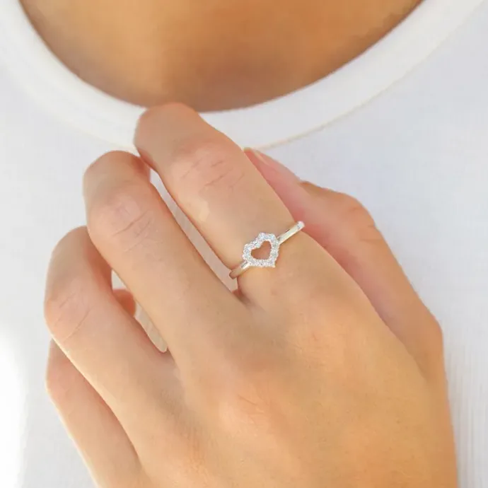 Hjerte zirkon ring i sølv