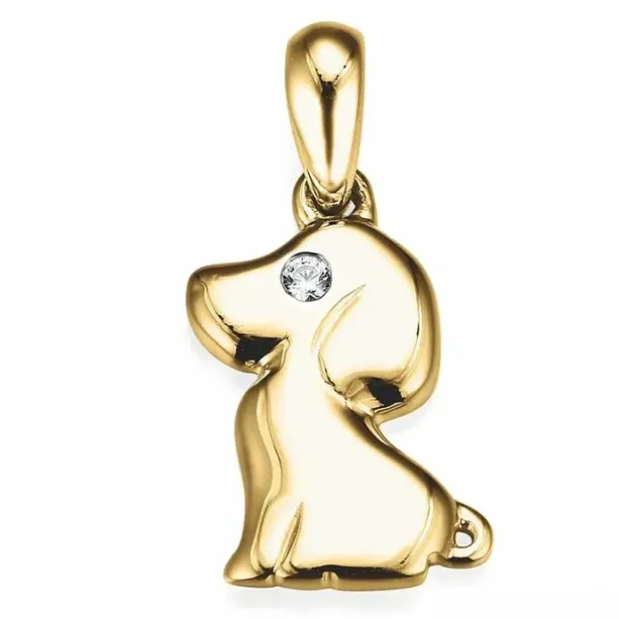 Hunde diamantvedhæng i 14 karat guld 0,01 ct