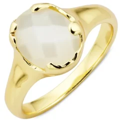 Hvid månesten ring i forgyldt messing