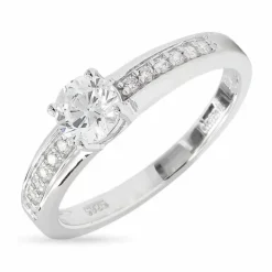 Hvid zirkon ring i rhodineret sølv