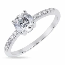 Hvid zirkon ring i rhodineret sølv