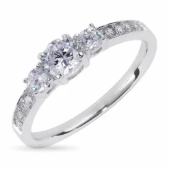 Hvid zirkon ring i rhodineret sølv