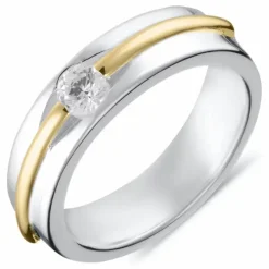 Hvid zirkon ring i sølv med 8 karat guld