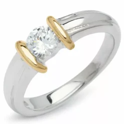 Hvid zirkon ring i sølv med 8 karat guld