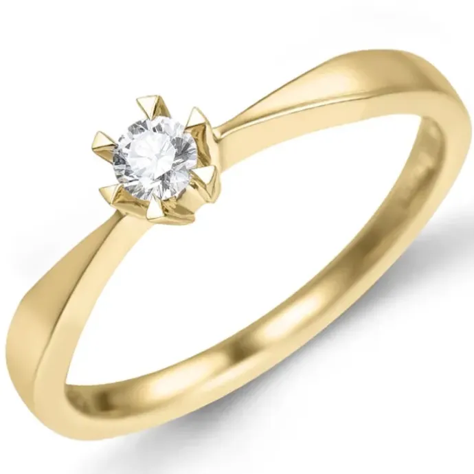 Kampagne - diamant solitairering i 14 karat guld 0,12 ct