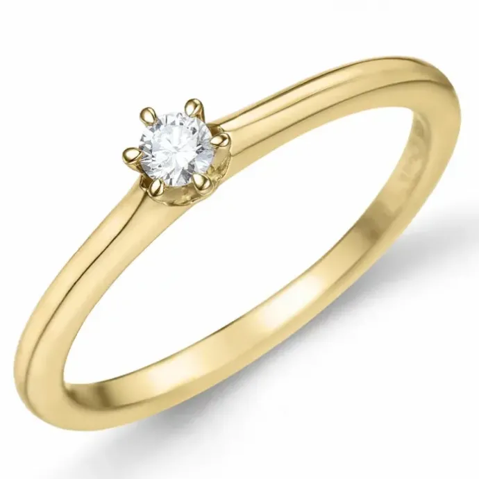 Kampagne - diamant solitairering i 14 karat guld 0,08 ct