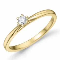 Kampagne - diamant solitairering i 14 karat guld 0,12 ct