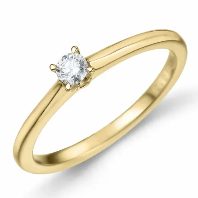 Kampagne - diamant solitairering i 14 karat guld 0,10 ct