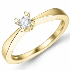 Kampagne - diamant solitairering i 14 karat guld 0,14 ct