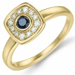 Kollektionsprøve firkantet safir brillantring i 14 karat guld 0,306 ct 0,132 ct