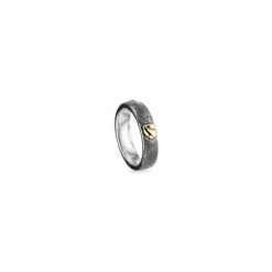 Kollektionsprøve hjerte ring i oxideret sølv med 8 karat guld