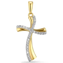 Kors zirkon vedhæng i 9 karat guld med rhodium