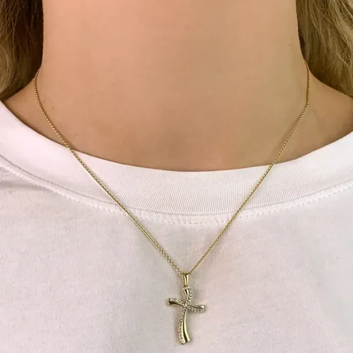 Kors zirkon vedhæng i 9 karat guld med rhodium