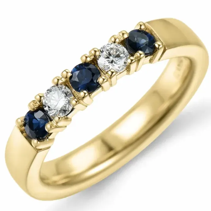 Kraftig blå safir alliancering i 14 karat guld 2 x 0,10 ct 0,40 ct
