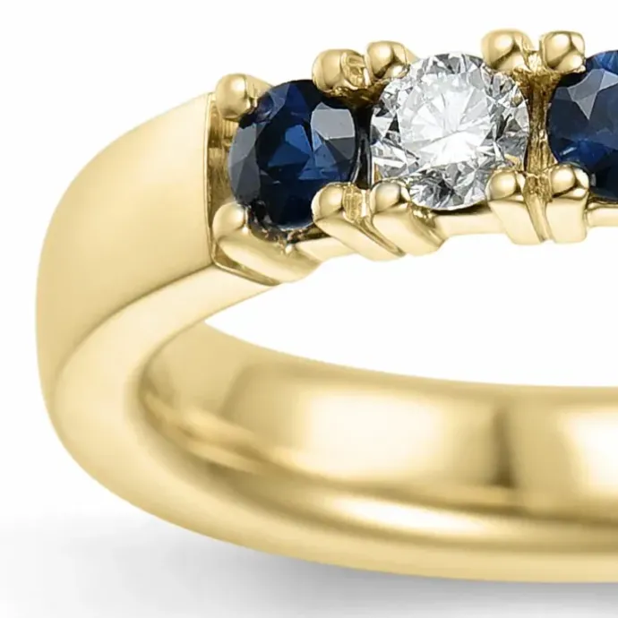 Kraftig blå safir alliancering i 14 karat guld 2 x 0,10 ct 0,40 ct