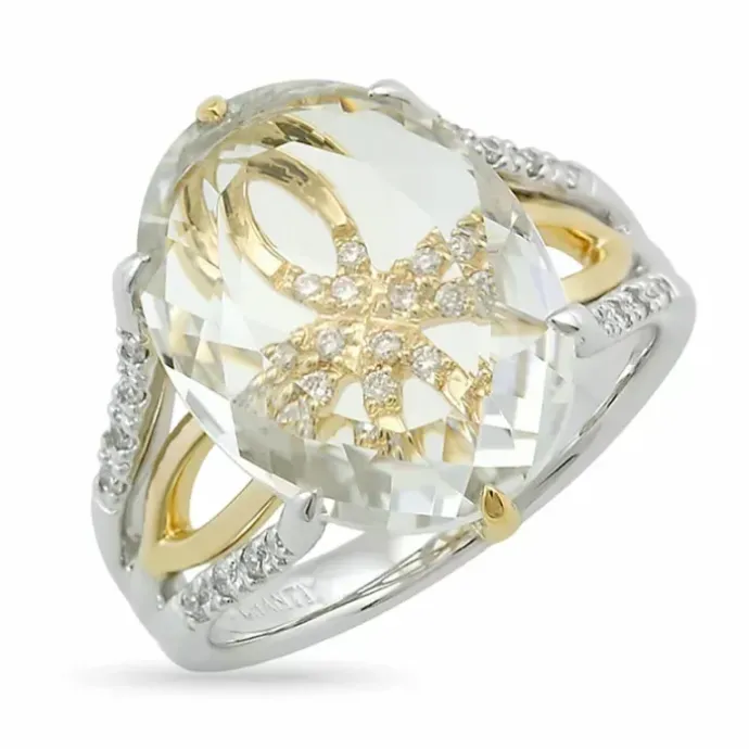 Kvarts diamantring i 14 karat guld.- og hvidguld 0,16 ct 6,00 ct