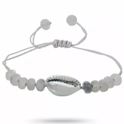 Kvarts muslinge armbånd i silke snor 17 cm plus 4 cm x 10 mm