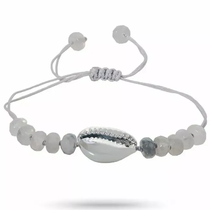 Kvarts muslinge armbånd i silke snor 17 cm plus 4 cm x 10 mm