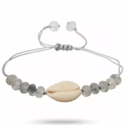 Kvarts shell musling armbånd i silke snor 17 cm plus 4 cm x 10 mm