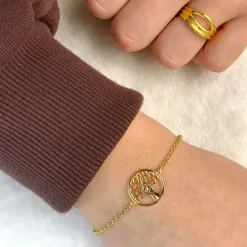 Livets træ armbånd i forgyldt sølv med vedhæng i forgyldt sølv