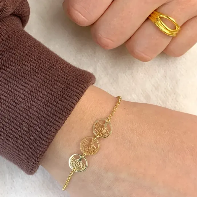 Livets træ armbånd i forgyldt sølv med vedhæng i forgyldt sølv