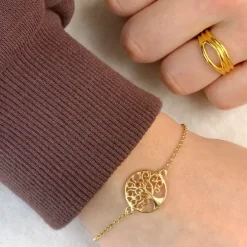 Livets træ armbånd i forgyldt sølv med vedhæng i forgyldt sølv