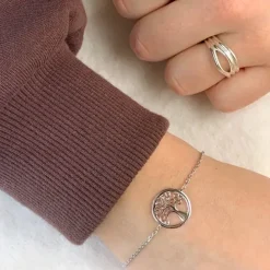 Livets træ armbånd i rhodineret sølv med vedhæng i rhodineret sølv