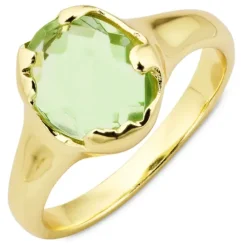 Lysegrøn krystal ring i forgyldt messing