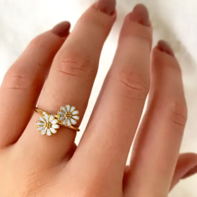 Marguerit blå ring i forgyldt sølv - Maggie