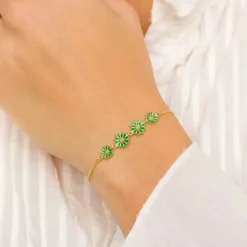 Marguerit mørk grøn armbånd i forgyldt sølv - Maggie