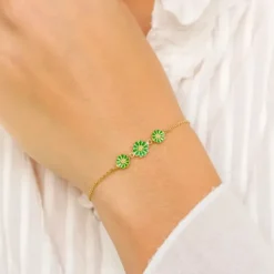 Marguerit mørk grøn armbånd i forgyldt sølv - Maggie