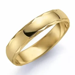 Mønstret 4 mm vielsesring i 9 karat guld