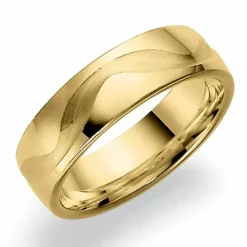 Mønstret 6 mm vielsesring i 9 karat guld