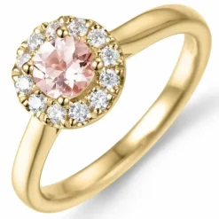 Morganit diamantring i 14 karat guld 0,43 ct 0,22 ct