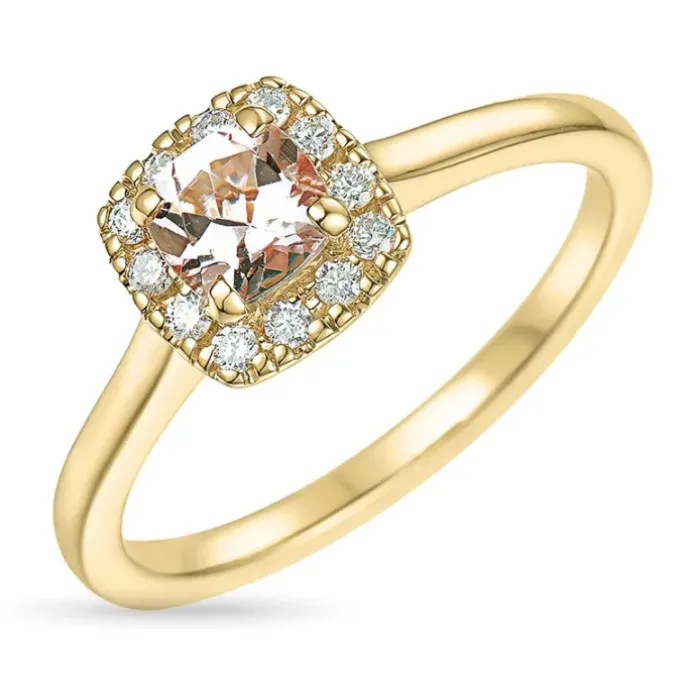 Morganit diamantring i 14 karat guld 0,57 ct 0,16 ct