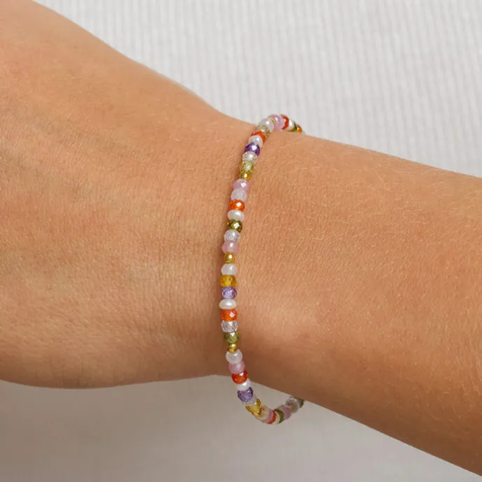 Multifarvede sten armbånd med ferskvandsperle