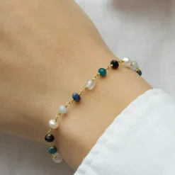 Multifarvet armbånd i forgyldt sølv 17 plus 3 cm x 4,1 mm