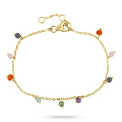 Multifarvet armbånd i forgyldt sølv 16 + 3 cm x 3,3 mm