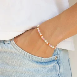Multifarvet armbånd i forgyldt sølv 16 + 3 cm x 4,5 mm