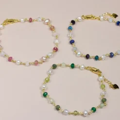 Multifarvet armbånd i forgyldt sølv 17 plus 3 cm x 4,5 mm