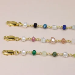 Multifarvet armbånd i forgyldt sølv 17 plus 3 cm x 4,5 mm