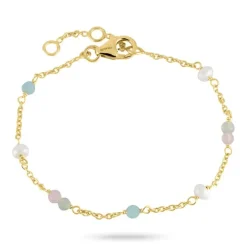 Multifarvet sten armbånd i forgyldt sølv 16 + 3 cm x 3,5 mm