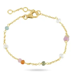 Multifarvet sten armbånd i forgyldt sølv 16 + 3 cm x 3,5 mm