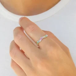 Multifarvet zirkon ring i sølv