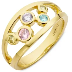 Multifarvet zirkon ring i forgyldt sølv - Bubbly Twist