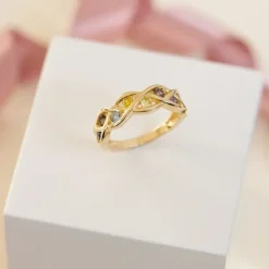 Multifarvet zirkon ring i forgyldt sølv