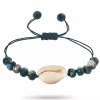 Opal shell musling armbånd i silke snor 17 cm plus 4 cm x 10mm